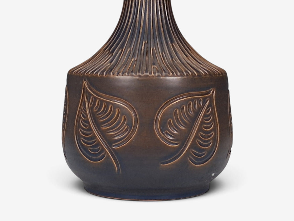 Bromølle Keramik, Leaf Table Lamp, Brown Stoneware, Denmark, 1960s