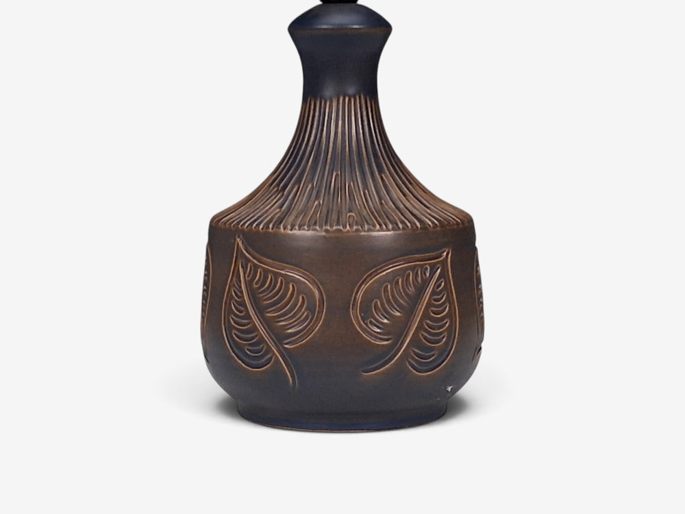 Bromølle Keramik, Leaf Table Lamp, Brown Stoneware, Denmark, 1960s