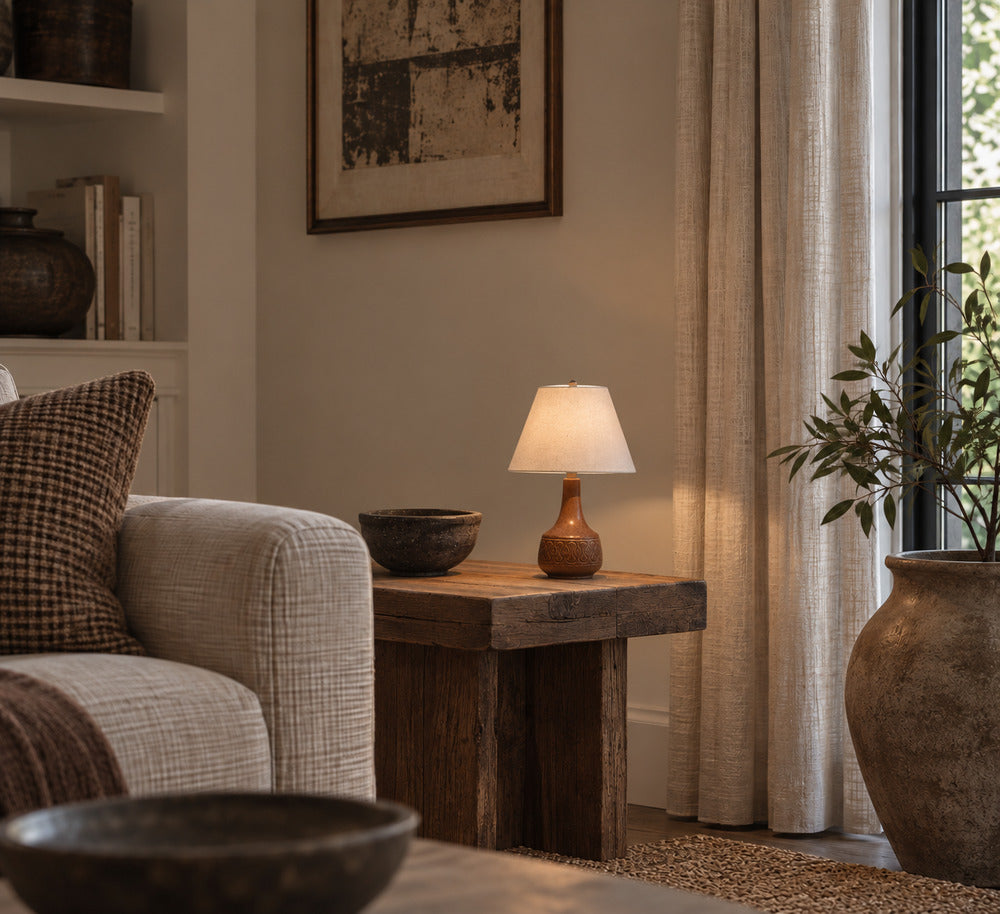 Søholm Stentøj, Table Lamp, Orange Stoneware, Denmark, 1960s