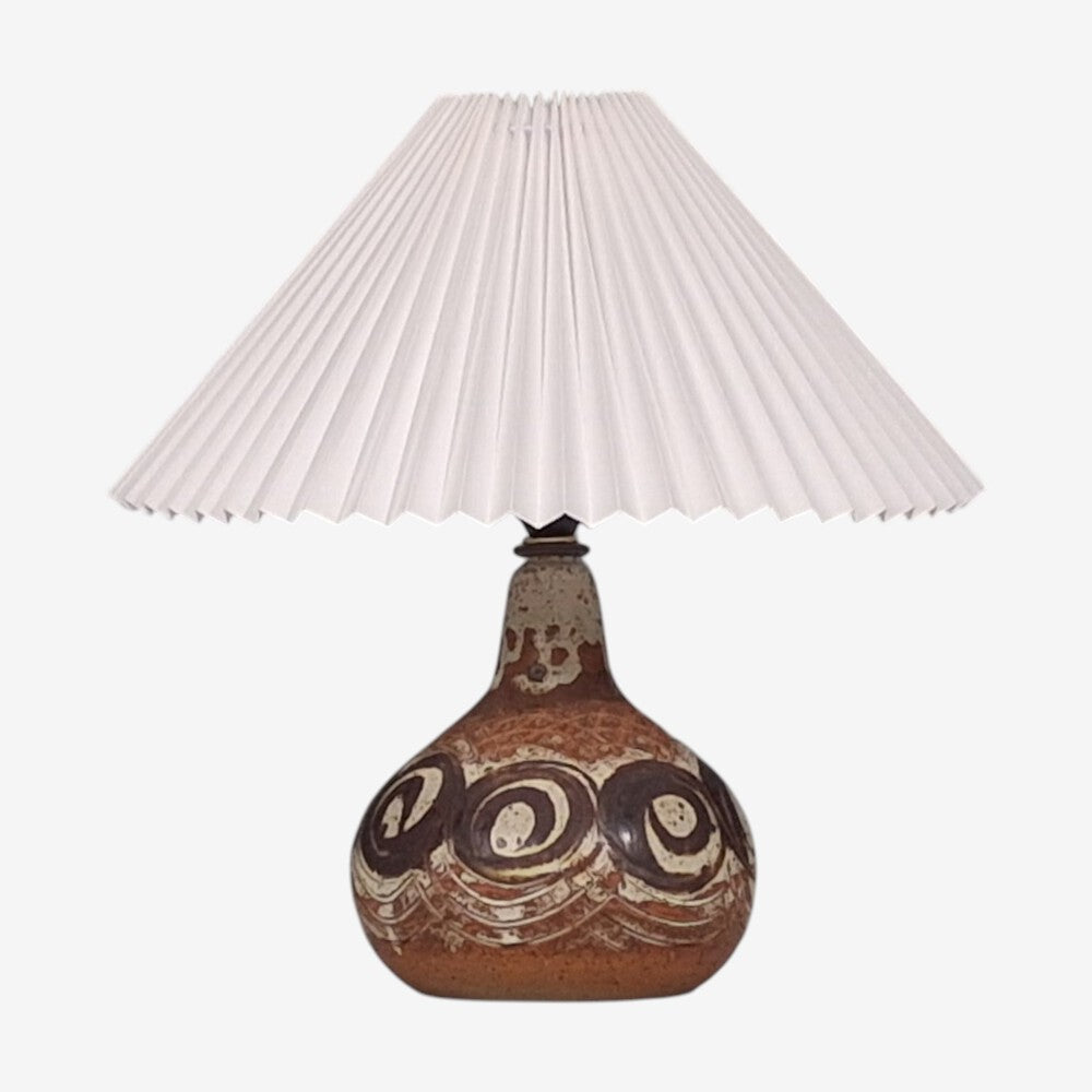 Tingkeramik Følle, Table Lamp, Brown and Cream Stoneware, Denmark, 1970s