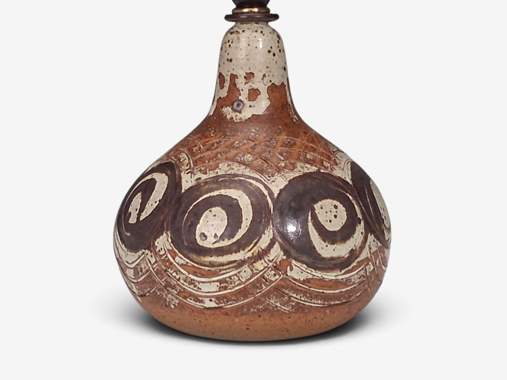 Tingkeramik Følle, Table Lamp, Brown and Cream Stoneware, Denmark, 1970s