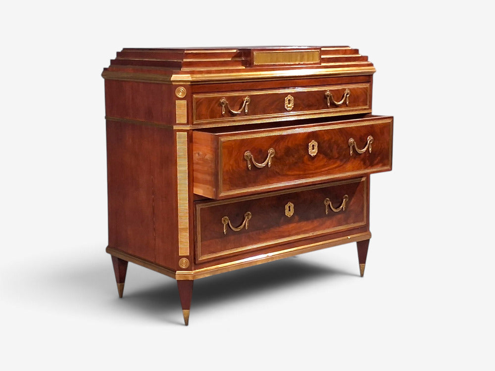 Russian Neoclassical, Commode, Crotch Mahogany, Bronze, Baltic States, 1860s