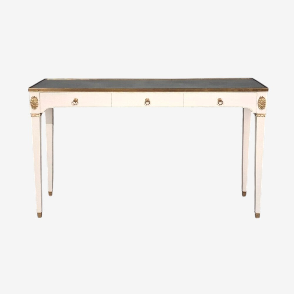 Maison Jansen Style, Console Table, White Painted Wood, Mirror, France, 1970s