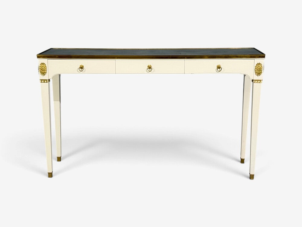 Maison Jansen Style, Console Table, White Painted Wood, Mirror, France, 1970s