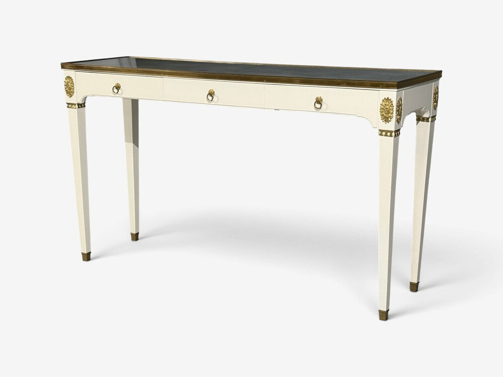 Maison Jansen Style, Console Table, White Painted Wood, Mirror, France, 1970s
