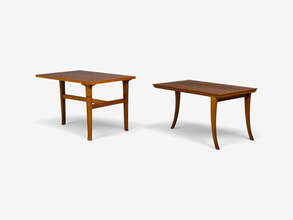 T.H. Robsjohn-Gibbings, Rare Trapeza End Tables, Walnut, Greece, 1937