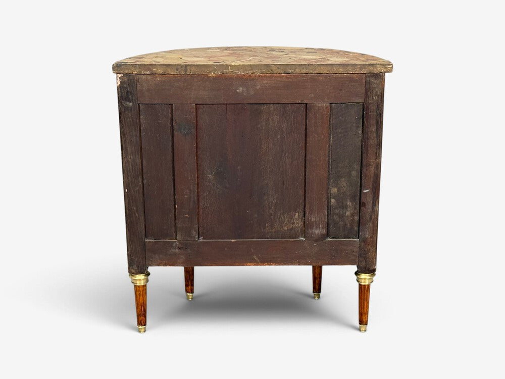 Louis XVI, Diminutive Demilune Commodes, Inlaid Wood, Bronze, France, 19th c.