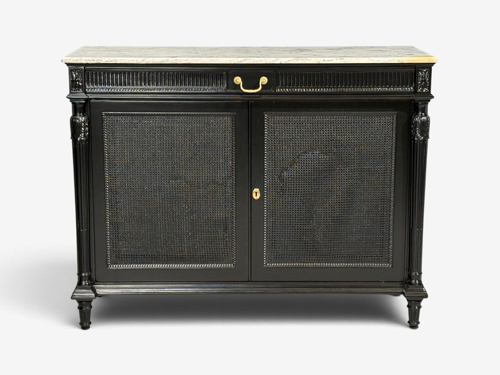 Hollywood Regency Style, Buffets, Black Painted Wood, Marble, France, 1940s