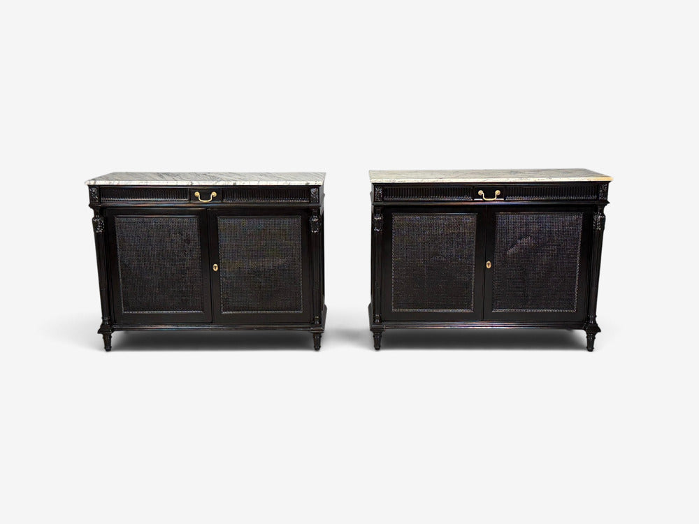 Hollywood Regency Style, Buffets, Black Painted Wood, Marble, France, 1940s