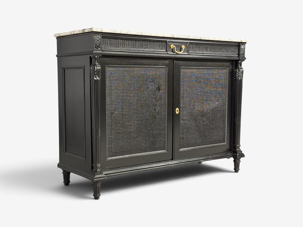 Hollywood Regency Style, Buffets, Black Painted Wood, Marble, France, 1940s