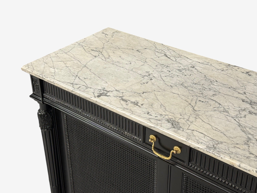 Hollywood Regency Style, Buffets, Black Painted Wood, Marble, France, 1940s