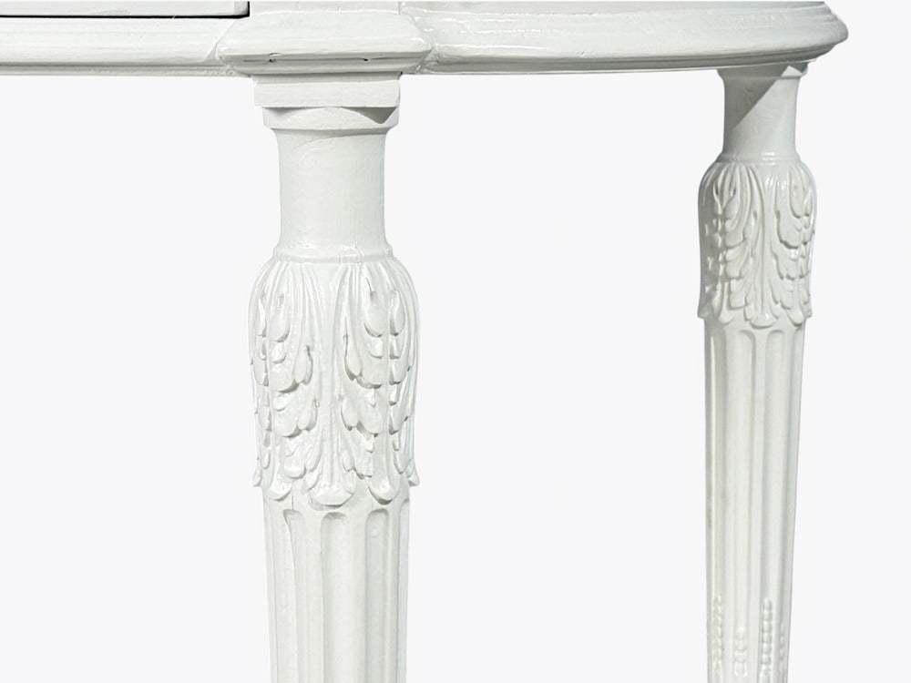 Louis XVI Style, White Demilune Console Table, Wood, Marble, France, 1960s