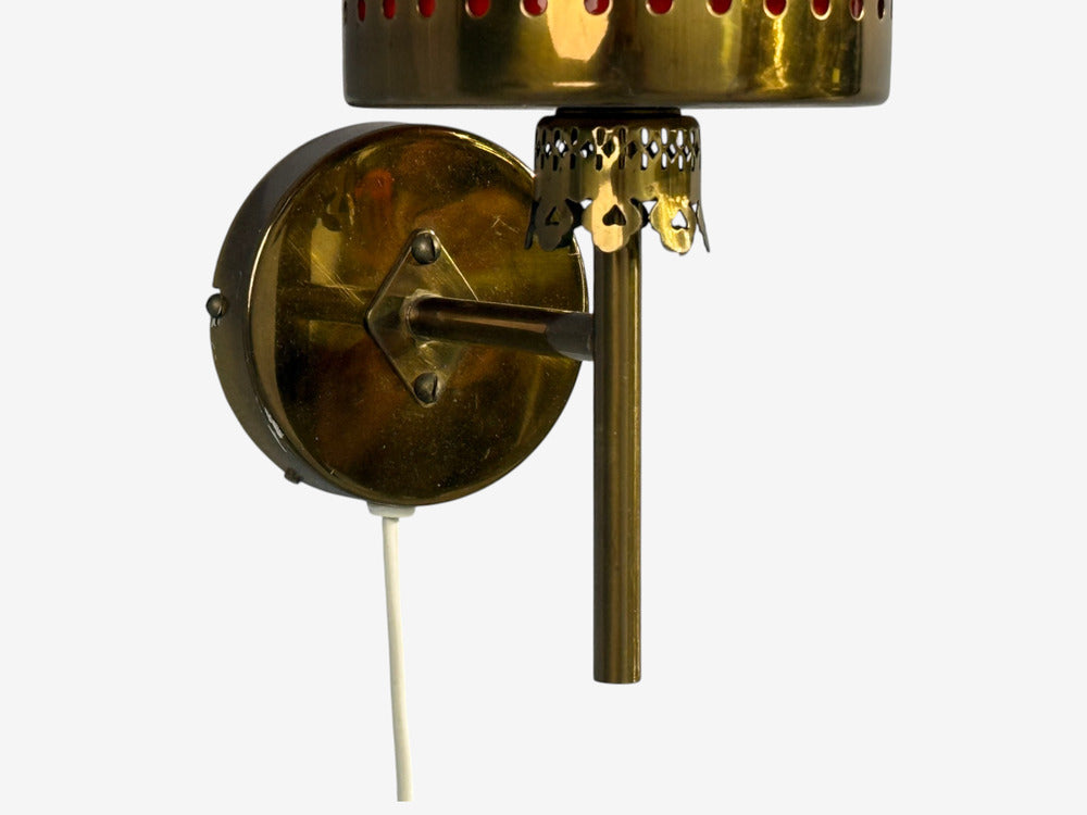Örsjö Industri AB, Wall Lights, Brass, Orange Glass, Sweden, 1970s