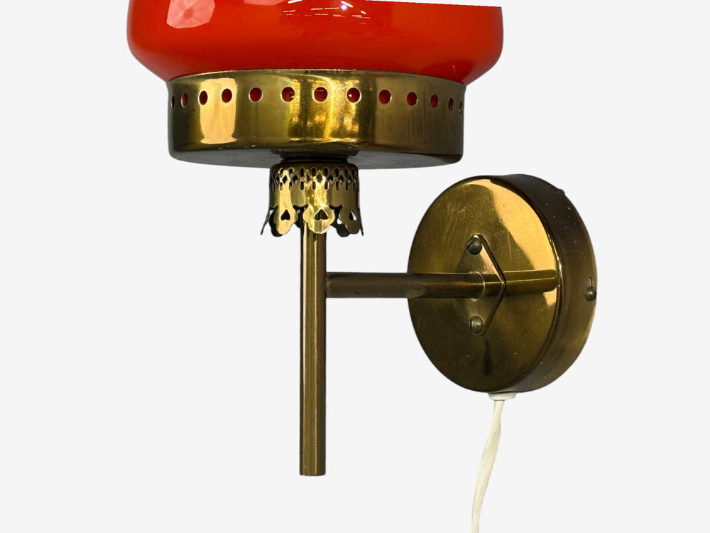 Örsjö Industri AB, Wall Lights, Brass, Orange Glass, Sweden, 1970s