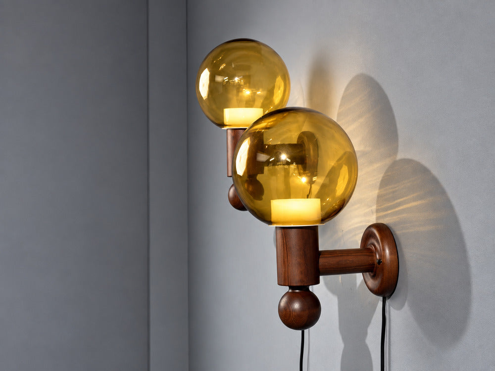 Luxus Vittsjö, Impressive Wall Sconces, Dark Pine, Tinted Glass, Sweden, 1960s