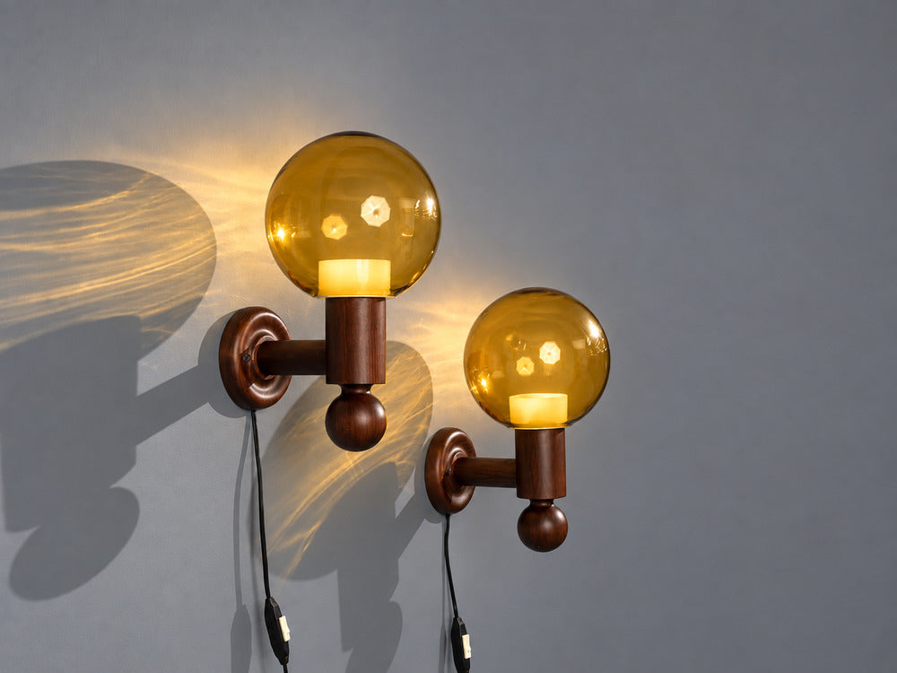Luxus Vittsjö, Impressive Wall Sconces, Dark Pine, Tinted Glass, Sweden, 1960s