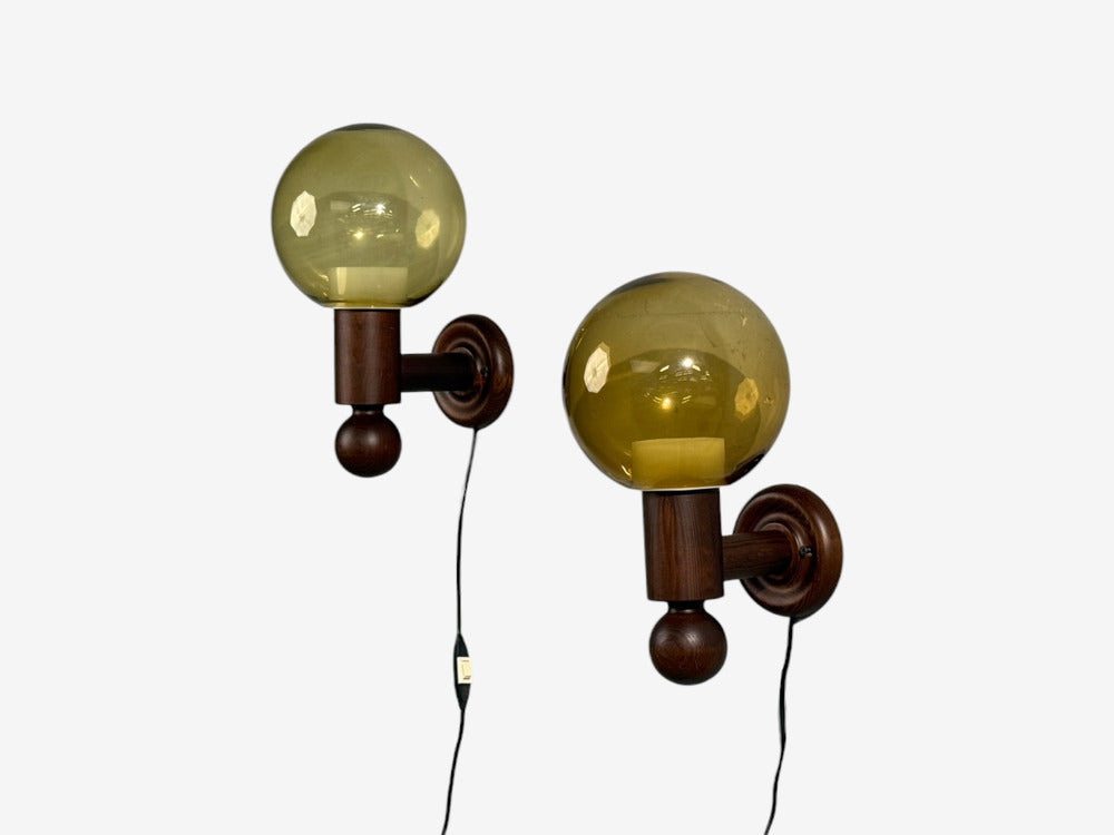 Luxus Vittsjö, Impressive Wall Sconces, Dark Pine, Tinted Glass, Sweden, 1960s