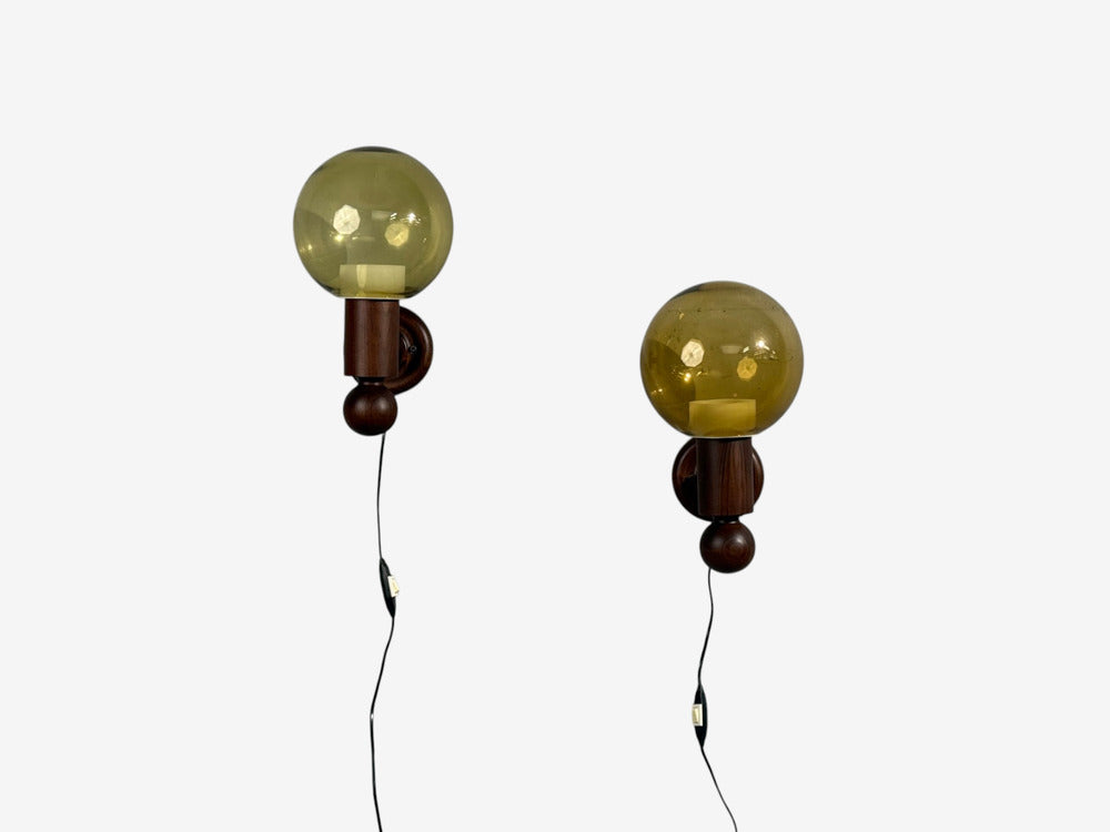 Luxus Vittsjö, Impressive Wall Sconces, Dark Pine, Tinted Glass, Sweden, 1960s
