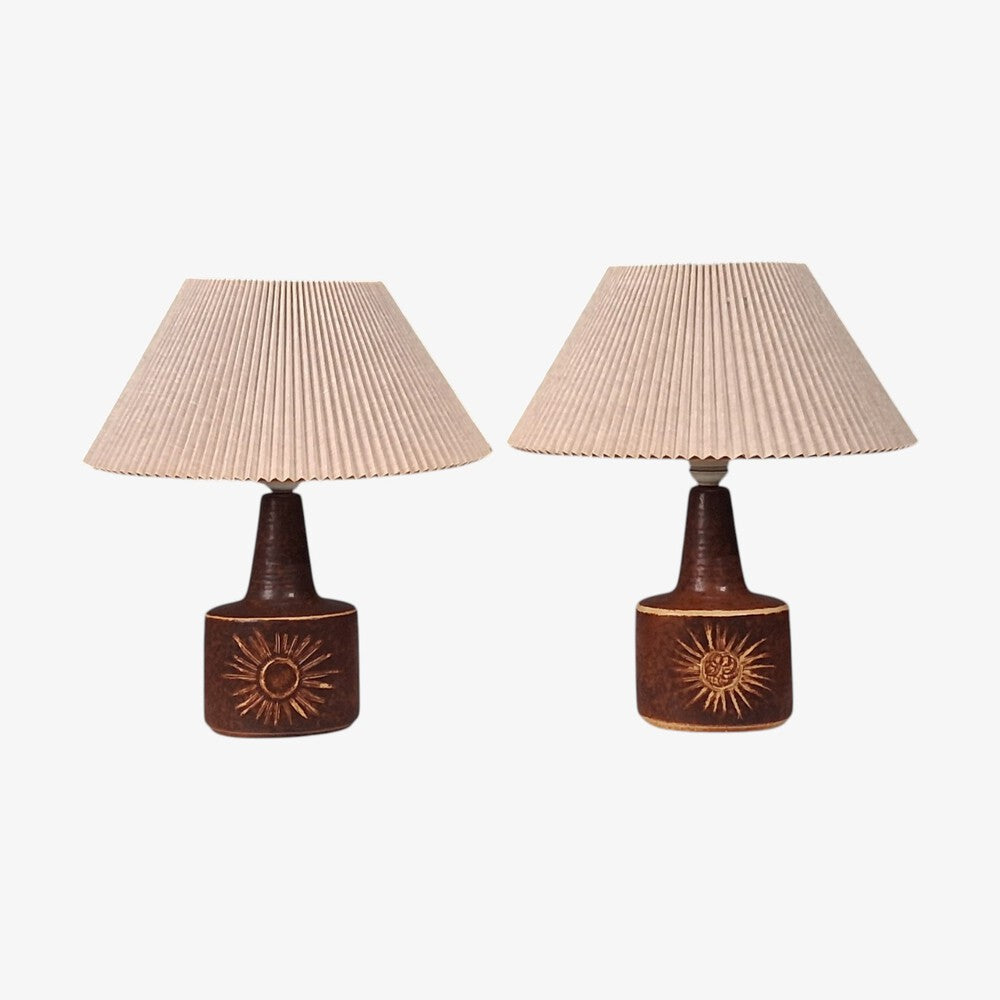 Søholm Stentøj, Sun Table Lamps, Brown Glazed Stoneware, Denmark, 1960s