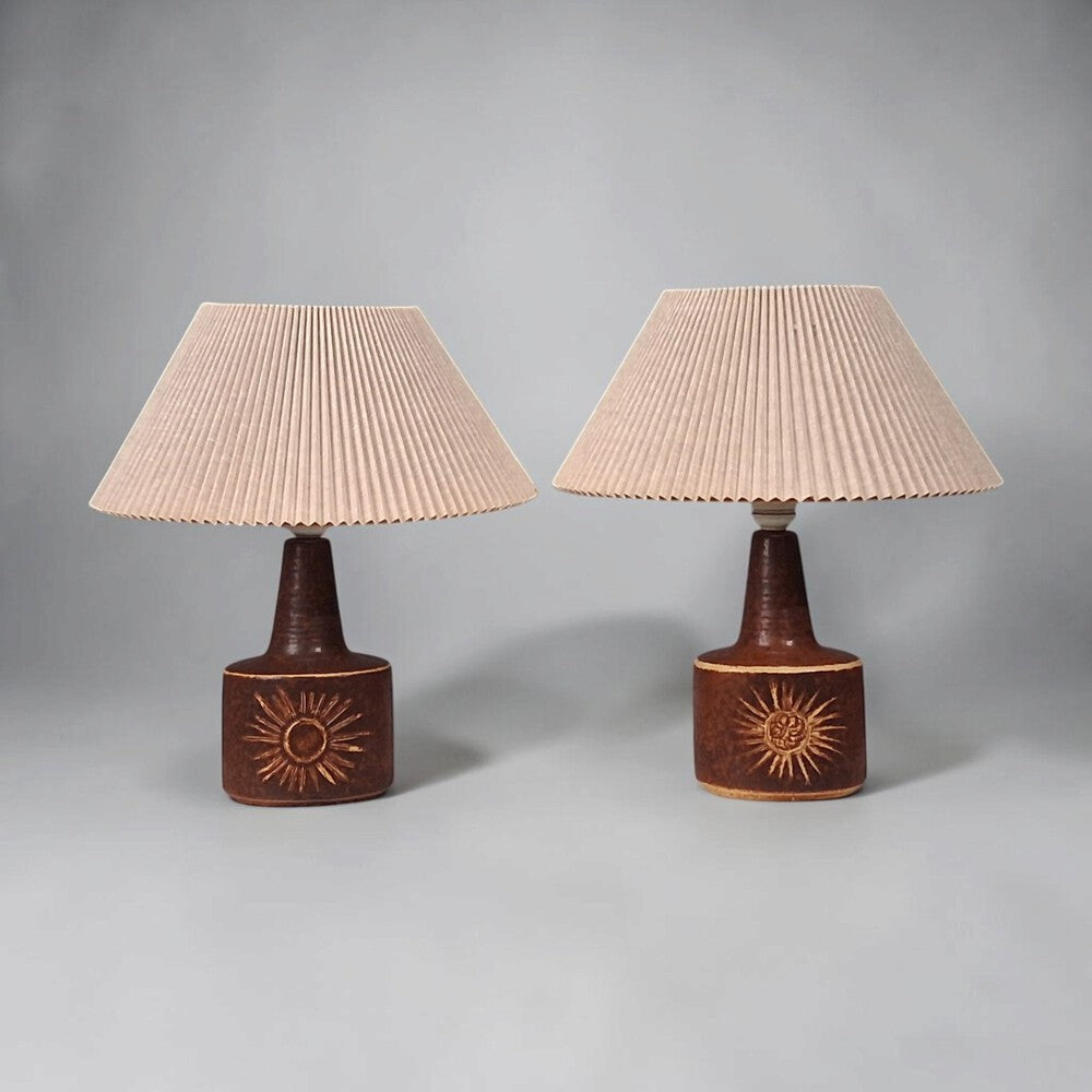 Søholm Stentøj, Sun Table Lamps, Brown Glazed Stoneware, Denmark, 1960s