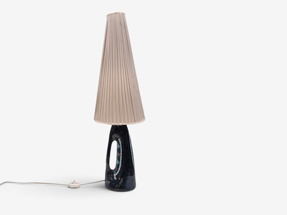 Tilgmans Keramik, Large Table Lamp, Dark Blue Ceramic, Sweden, 1958