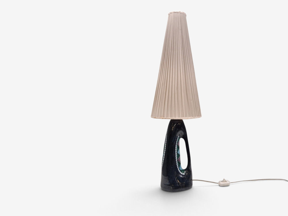 Tilgmans Keramik, Large Table Lamp, Dark Blue Ceramic, Sweden, 1958