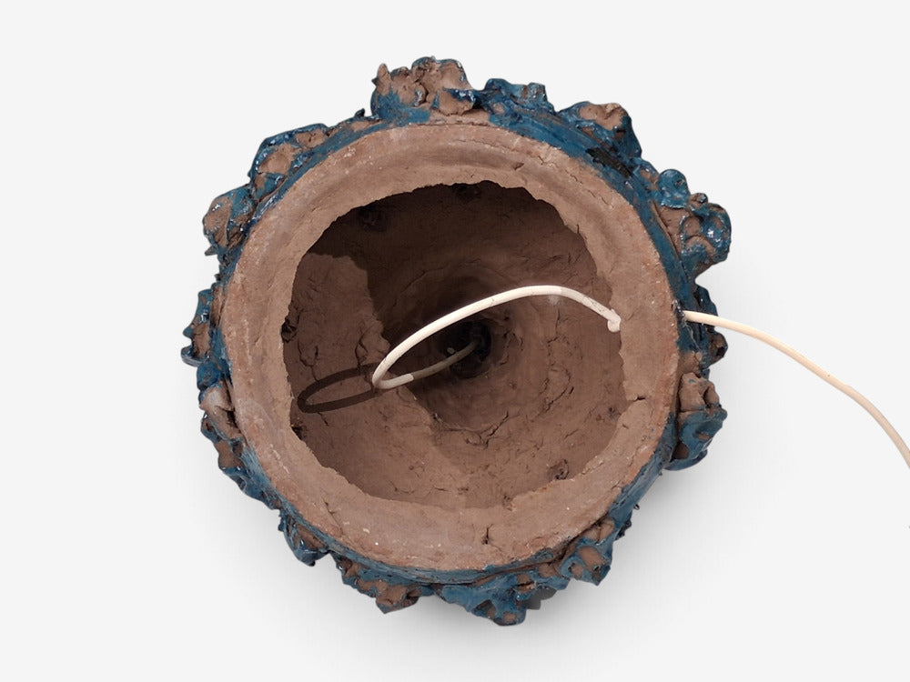 Hanne Stentøj, Large Brutalist Table Lamp, Blue Stoneware, Denmark, 1979