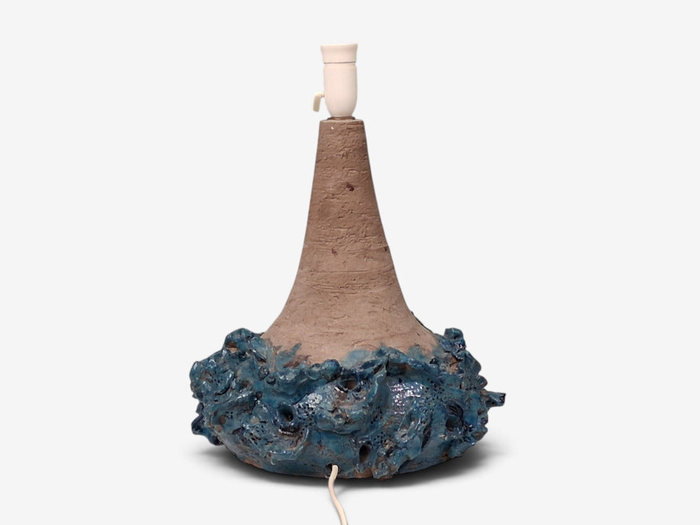 Hanne Stentøj, Large Brutalist Table Lamp, Blue Stoneware, Denmark, 1979