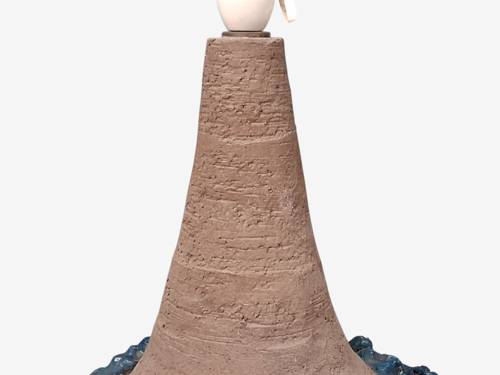 Hanne Stentøj, Large Brutalist Table Lamp, Blue Stoneware, Denmark, 1979