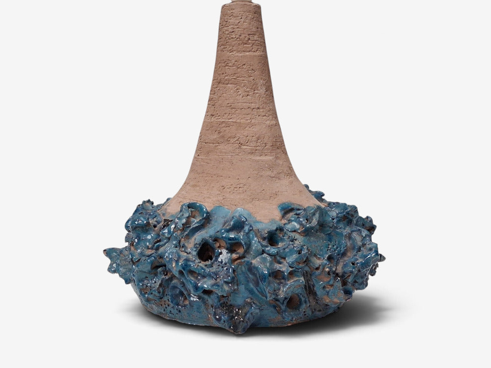 Hanne Stentøj, Large Brutalist Table Lamp, Blue Stoneware, Denmark, 1979