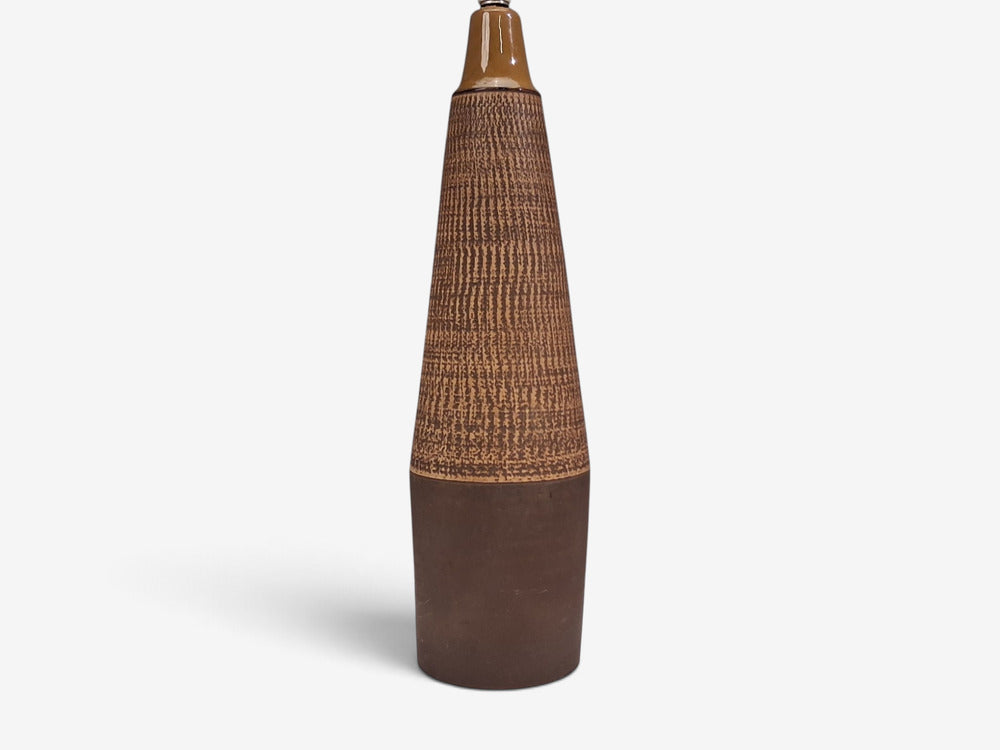 Hyllested Keramik, Large Rustic Table Lamp, Brown Stoneware, Denmark, 1960s