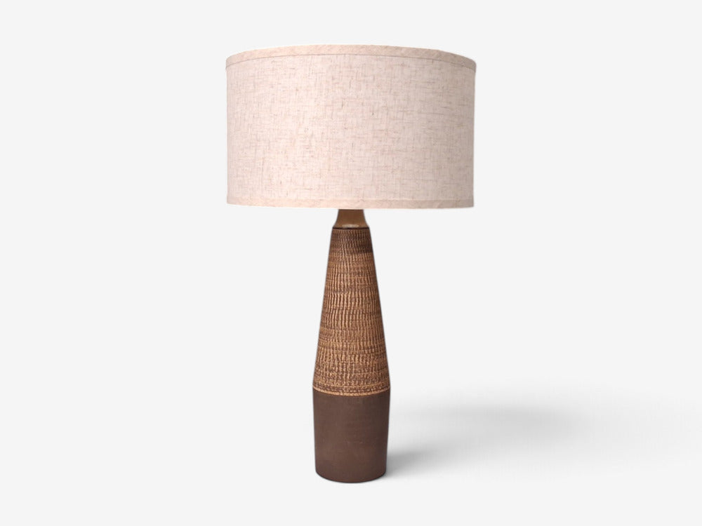 Hyllested Keramik, Large Rustic Table Lamp, Brown Stoneware, Denmark, 1960s