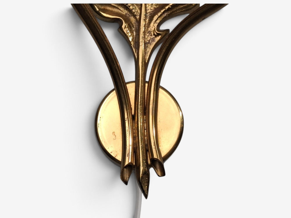 Swedish Modern, Double Wall Light, Brass, Opaline Glass, Sweden, 1950s
