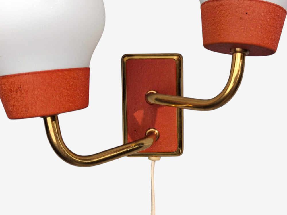 Swedish Modern, Wall Sconce, Brass, Lacquered Metal, Glass, Sweden, 1940s