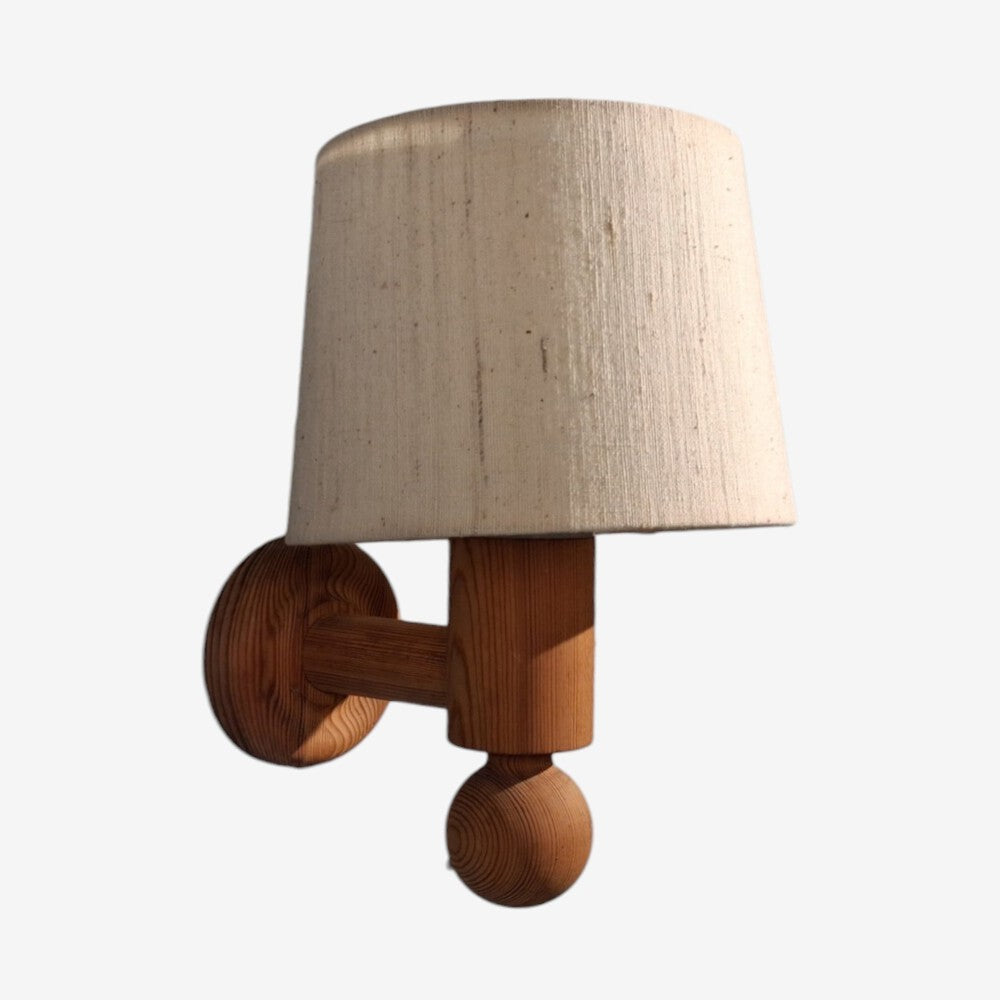 Uno Kristiansson, Swedish Modern, Pine, Fabric, Wall Sconce, Sweden, 1970s