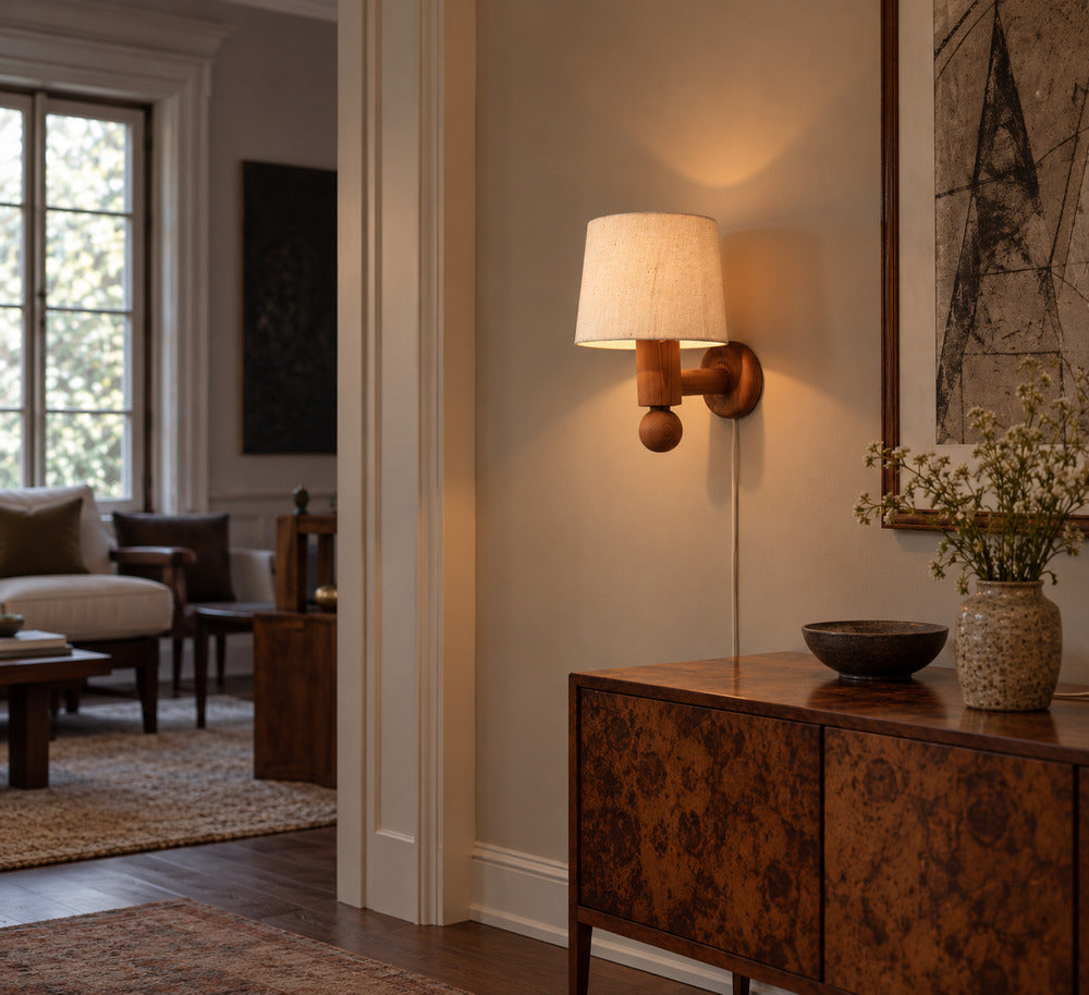 Uno Kristiansson, Swedish Modern, Pine, Fabric, Wall Sconce, Sweden, 1970s