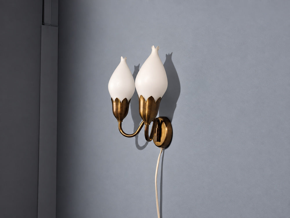 Fog & Mørup, Danish Modern, Double Wall Light, Brass, Glass, Denmark, 1950s