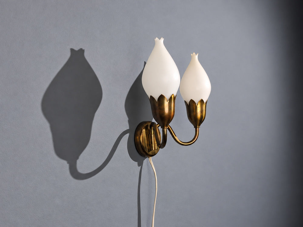 Fog & Mørup, Danish Modern, Double Wall Light, Brass, Glass, Denmark, 1950s