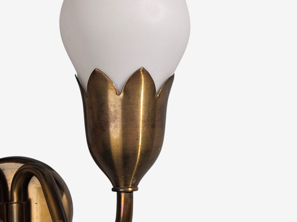 Fog & Mørup, Danish Modern, Double Wall Light, Brass, Glass, Denmark, 1950s
