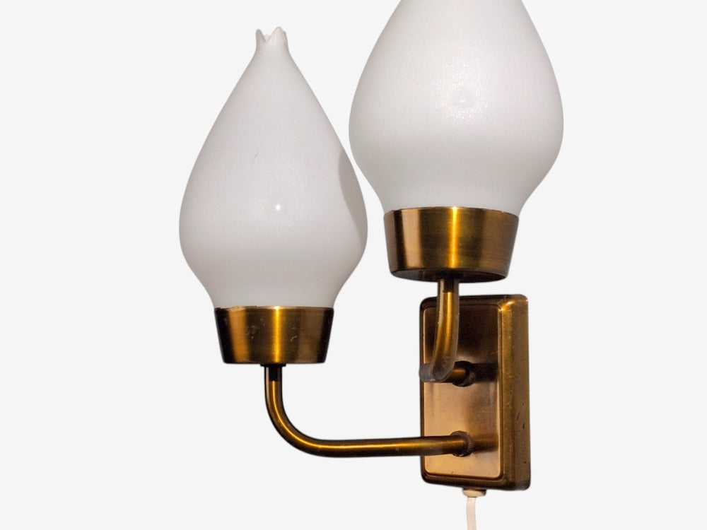 Swedish Modern, Wall Sconce, Brass, Opaline Glass, Sweden, 1940s