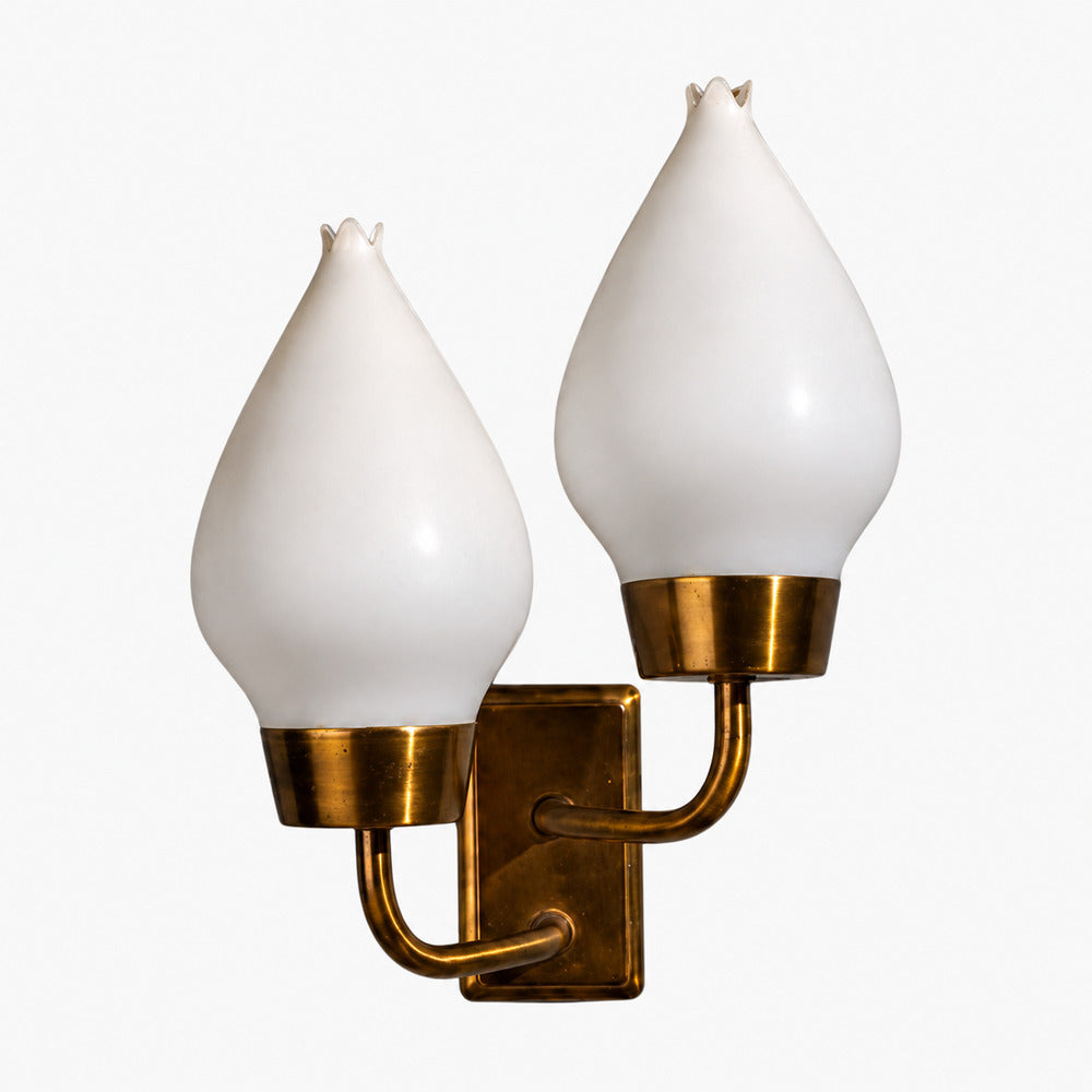 Swedish Modern, Wall Sconce, Brass, Opaline Glass, Sweden, 1940s