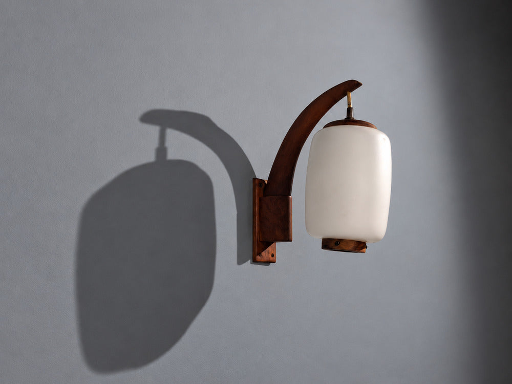 Danish Modern, Wall Sconce, Teak, Opal Glass, Denmark, 1960s