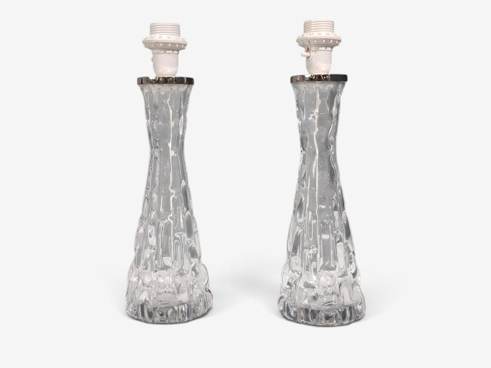 Carl Fagerlund, Table Lamps, Textured Glass, Chrome, Sweden, 1960s