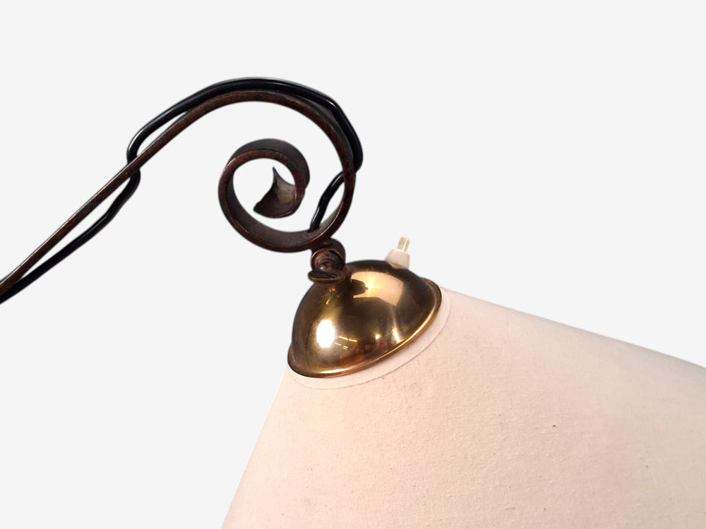 Swedish Modern, Floor Lamp, Forged Iron, Fabric, Brass, Sweden, 1950s