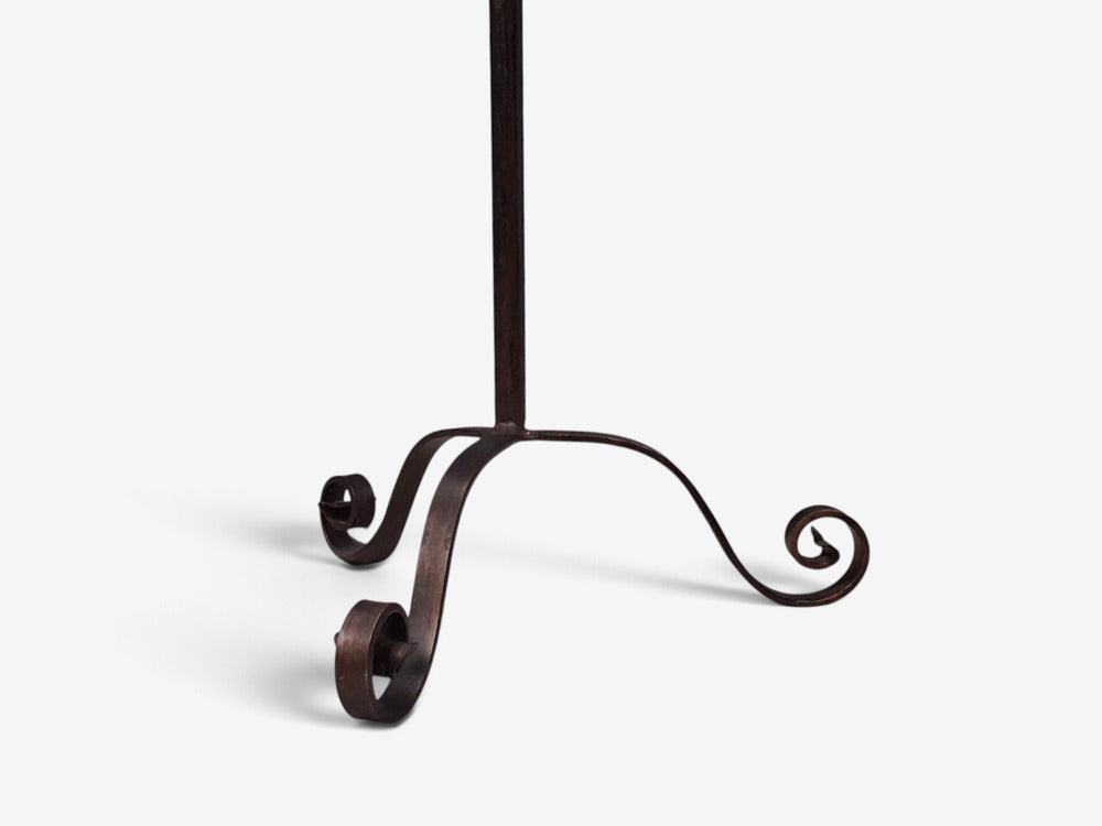 Swedish Modern, Floor Lamp, Forged Iron, Fabric, Brass, Sweden, 1950s