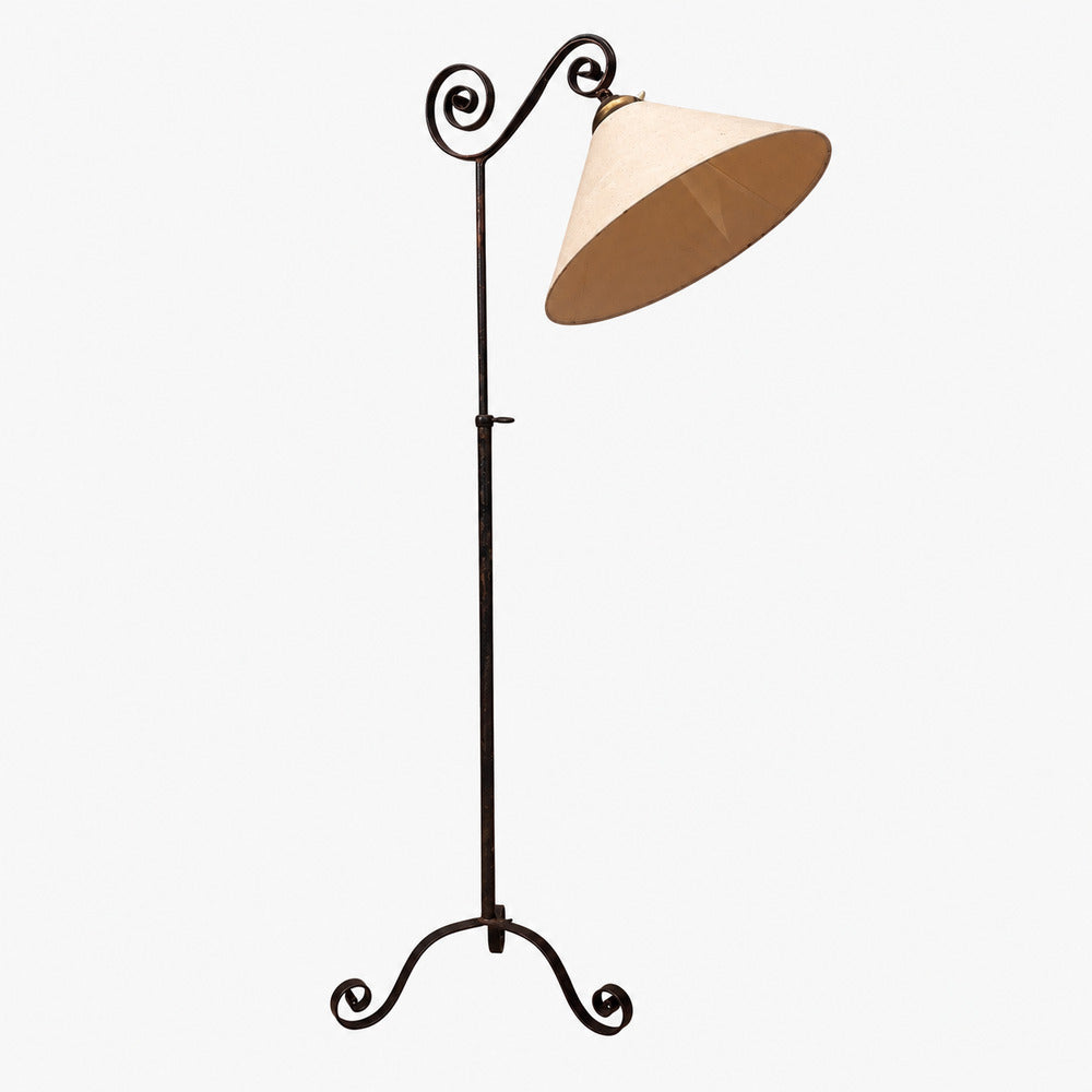 Swedish Modern, Floor Lamp, Forged Iron, Fabric, Brass, Sweden, 1950s