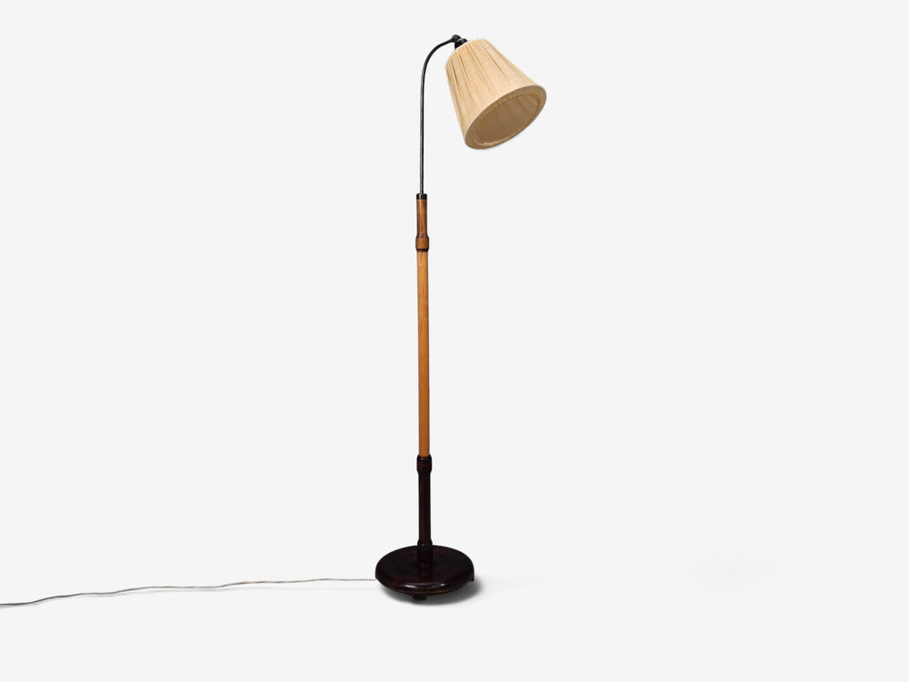 Swedish Art Deco, Adjustable Floor Lamp, Birch, Metal, Sweden, 1930s