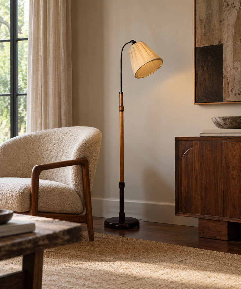 Swedish Art Deco, Adjustable Floor Lamp, Birch, Metal, Sweden, 1930s