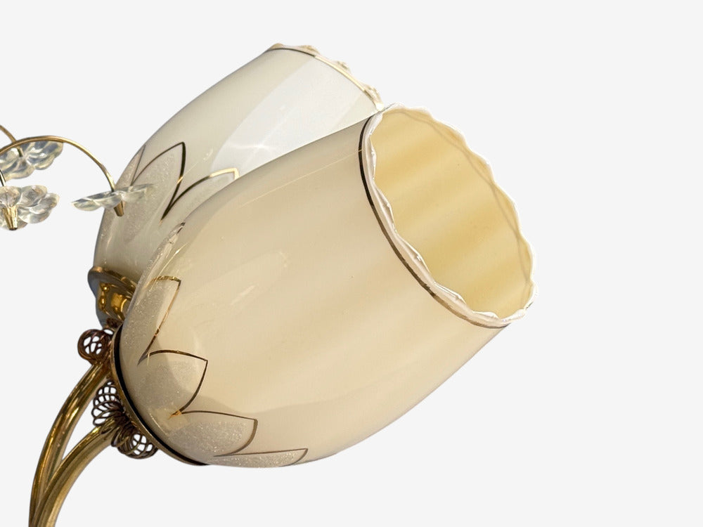 Itsu, Finnish Modern, Snowflake Chandelier, Brass, Glass, Finland, 1950s
