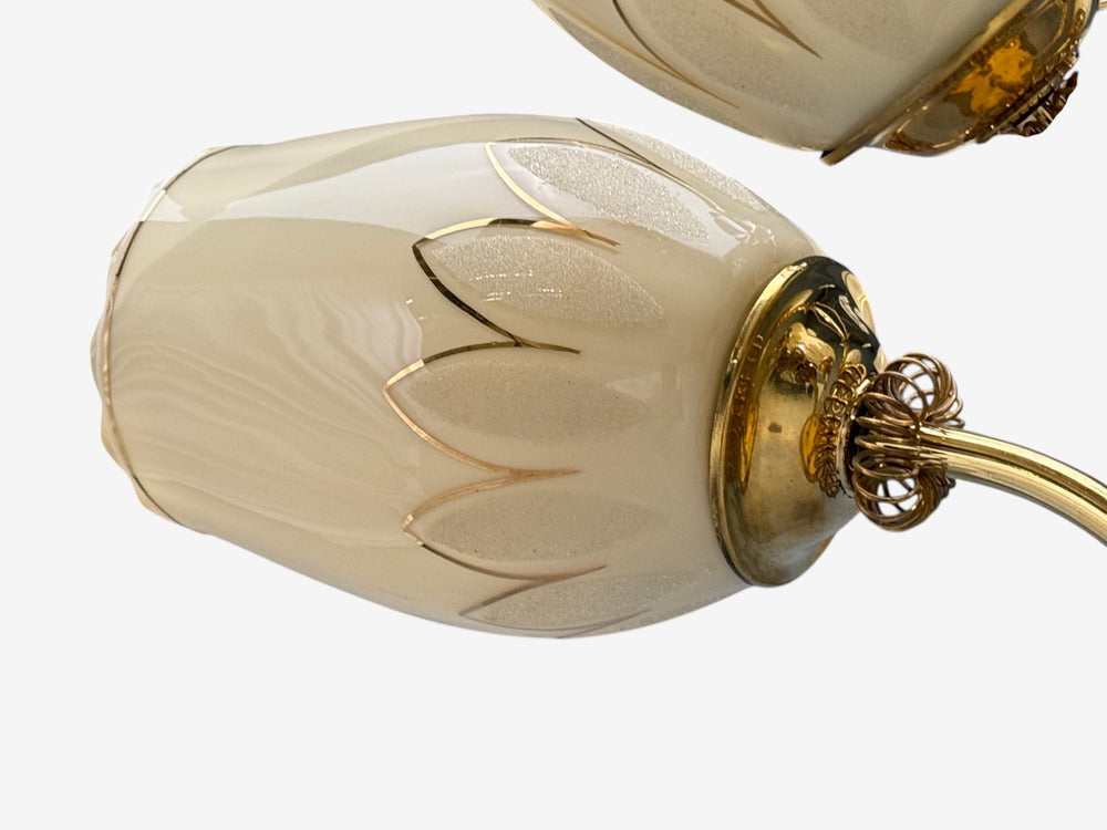 Itsu, Finnish Modern, Snowflake Chandelier, Brass, Glass, Finland, 1950s